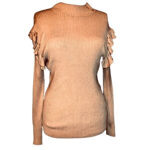 NWT Anne Klein Women’s Long Sleeves Sweater Khaki Caramel Large Tan Gold Buttons